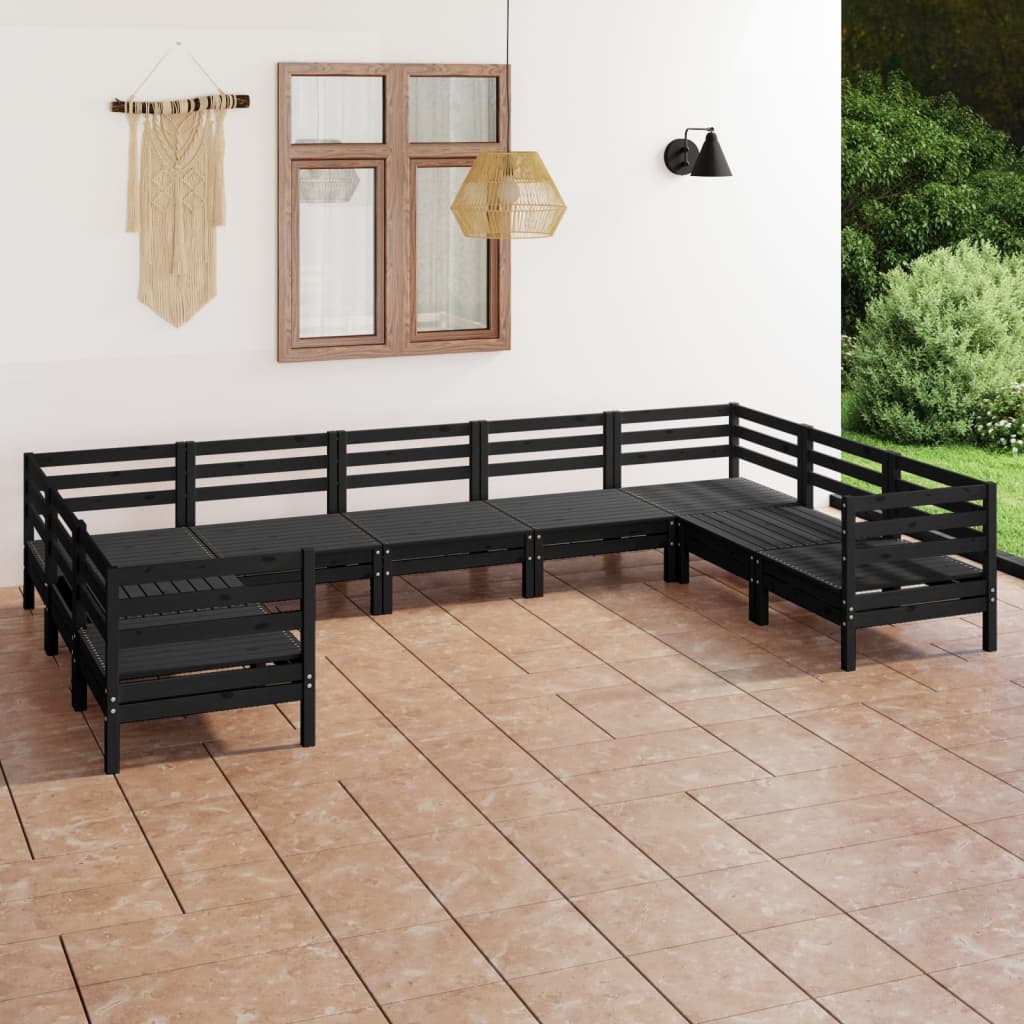 vidaXL 9 Piece Garden Lounge Set Black Solid Wood Pine