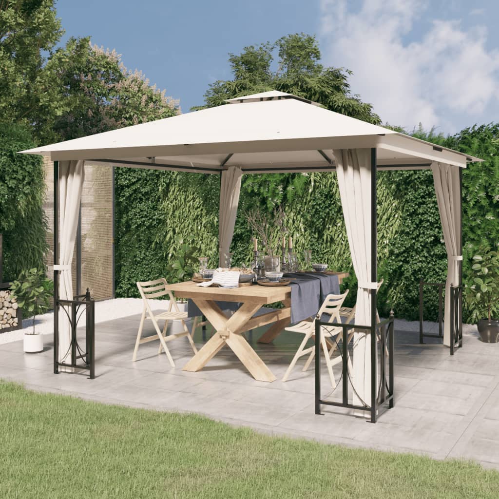 vidaXL Gazebo with Sidewalls&Double Roofs 3x3 m Cream