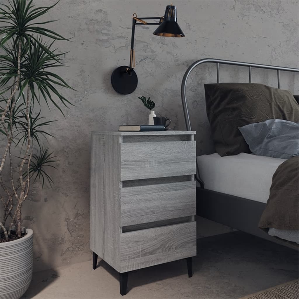 vidaXL Bed Cabinets with Metal Legs 2 pcs Grey Sonoma 40x35x69 cm