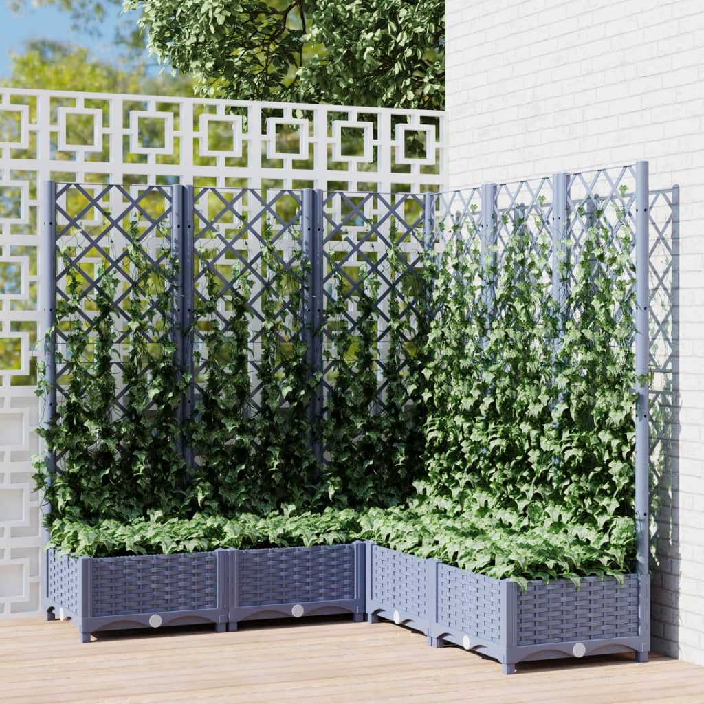 vidaXL Garden Planter with Trellis Dark Grey 120x120x121.5 cm PP