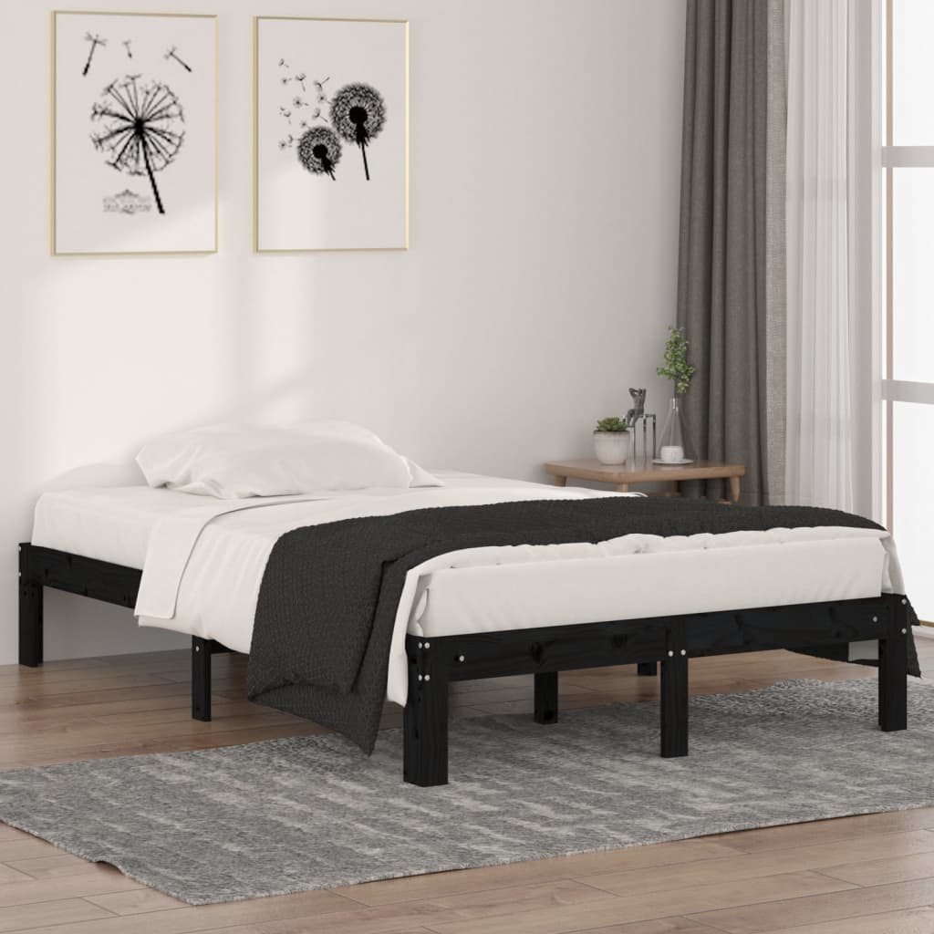 vidaXL Bed Frame Black Solid Wood 120x190 cm Small Double