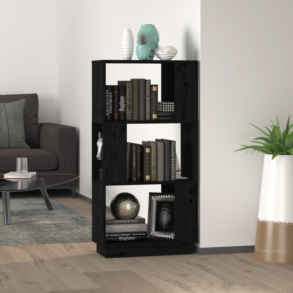 vidaXL Book Cabinet/Room Divider Black 51x25x101 cm Solid Wood Pine