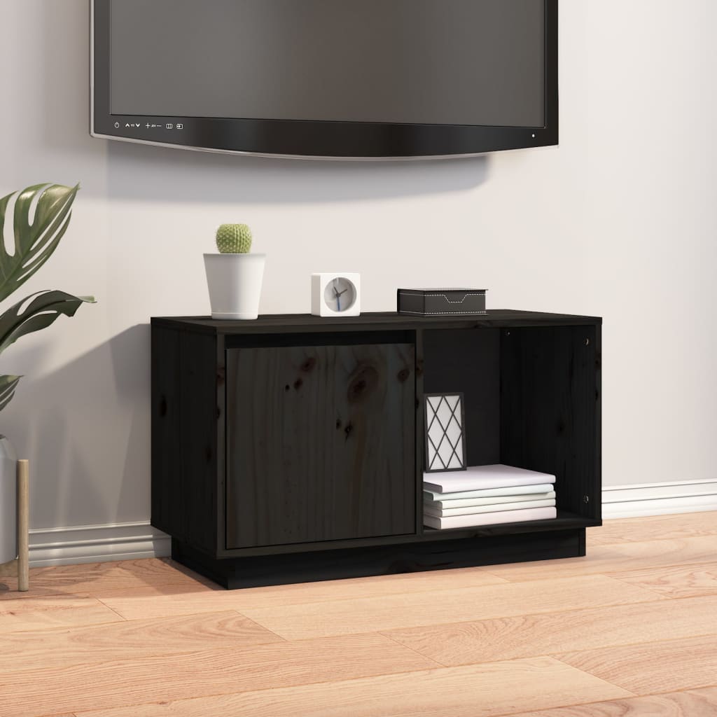 vidaXL TV Cabinet Black 74x35x44 cm Solid Wood Pine
