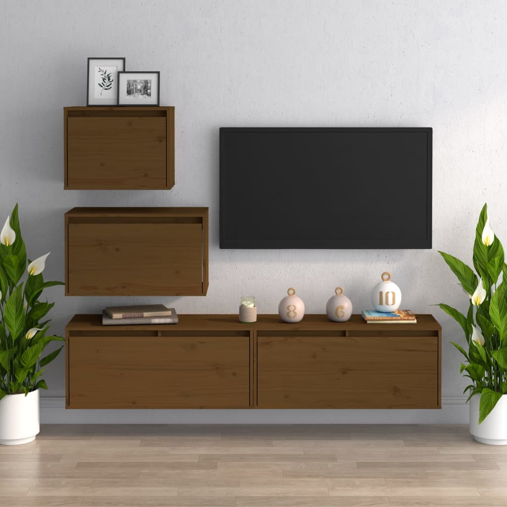 vidaXL TV Cabinets 4 pcs Honey Brown Solid Wood Pine
