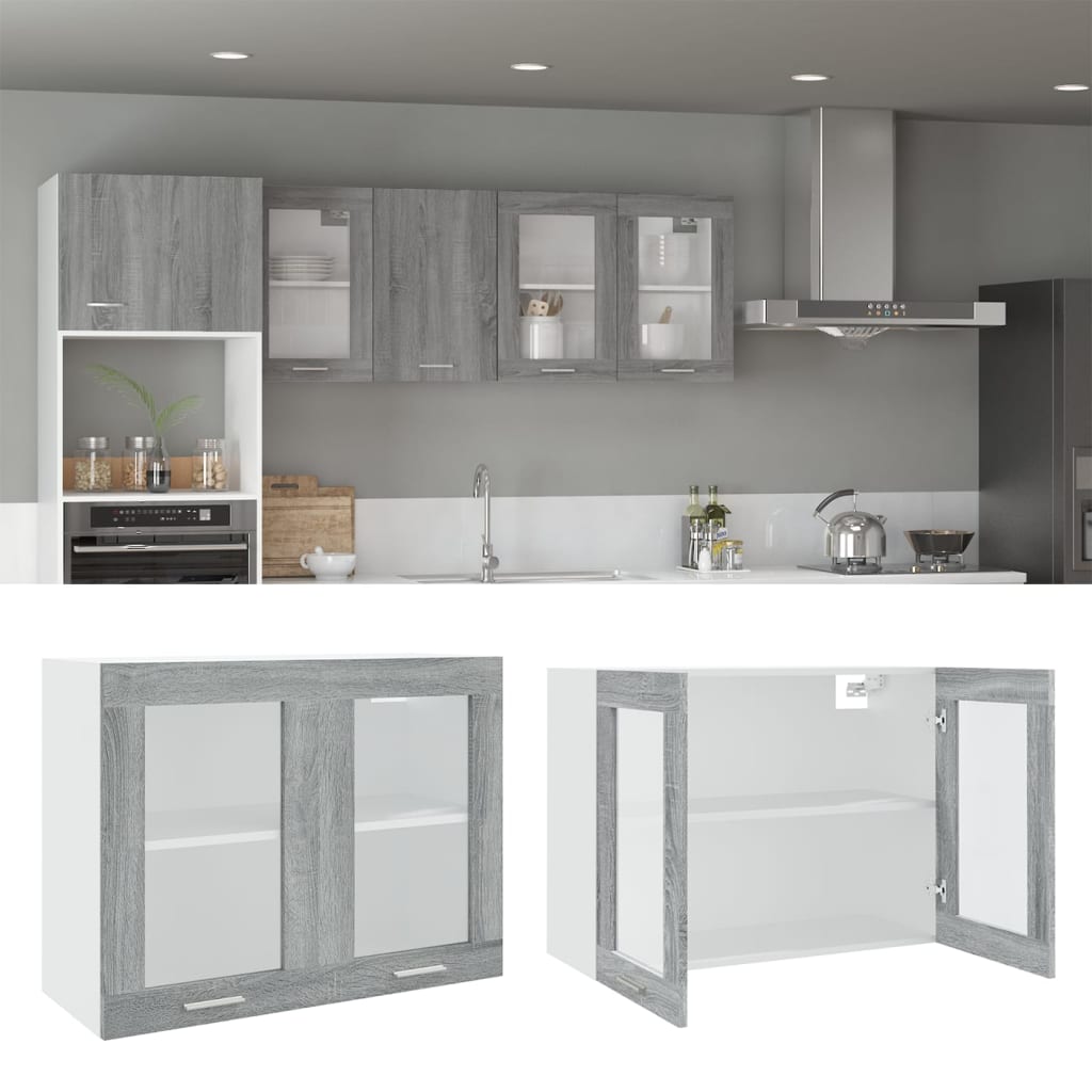 vidaXL Hanging Glass Cabinet Grey Sonoma 80x31x60 cm Engineered Wood