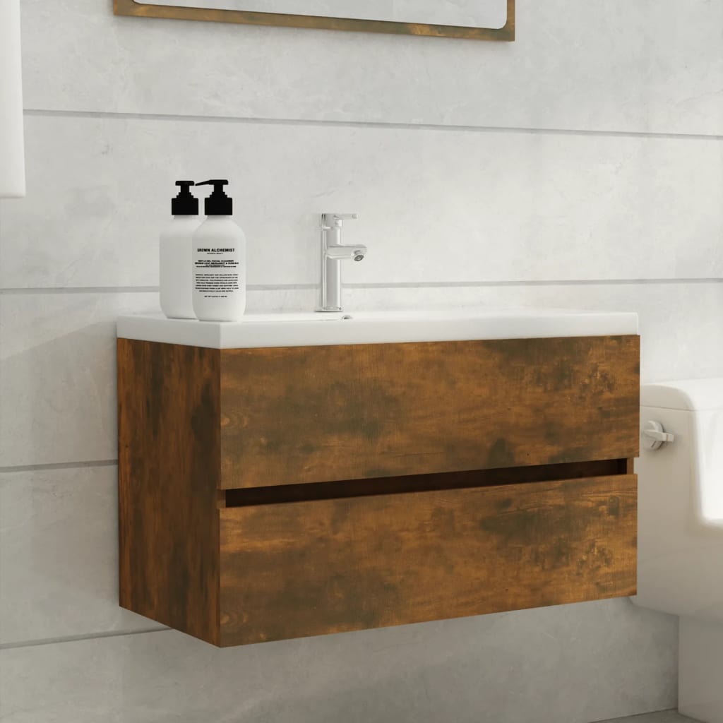 vidaXL Sink Cabinet Smoked Oak 80x38.5x45 cm Engineered Wood