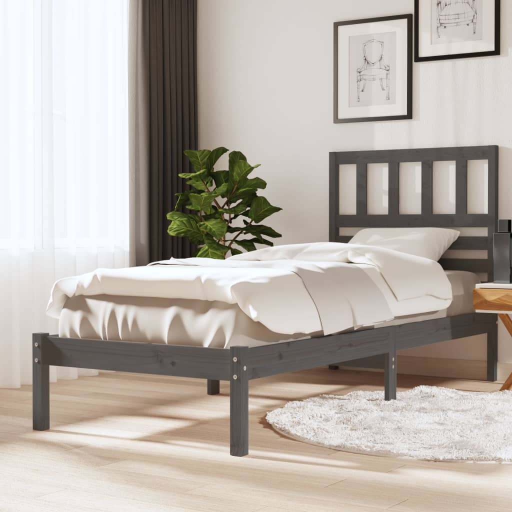 vidaXL Bed Frame Grey Solid Wood Pine 90x200 cm