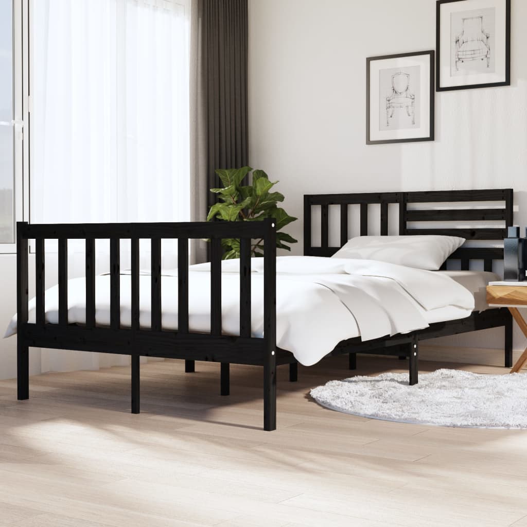 vidaXL Bed Frame Black 135x190 cm Double Solid Wood