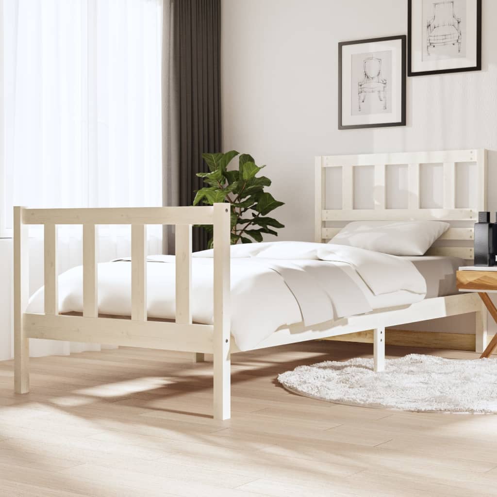 vidaXL Bed Frame White Solid Wood 90x200 cm