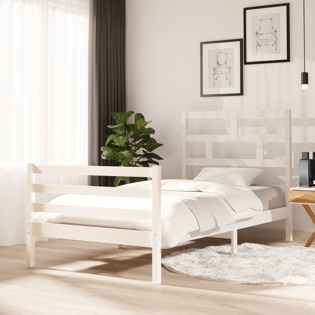 vidaXL Bed Frame White Solid Wood Pine 100x200 cm