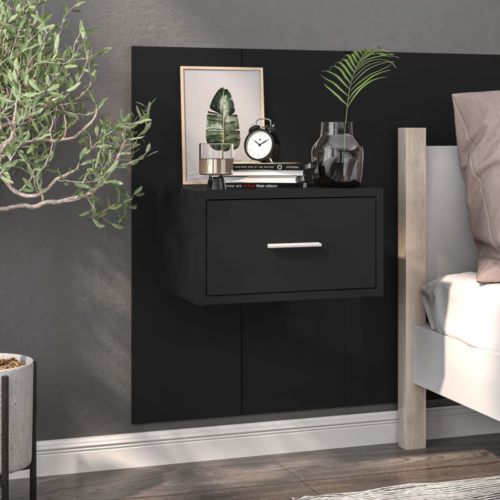 vidaXL Wall-mounted Bedside Cabinet Black