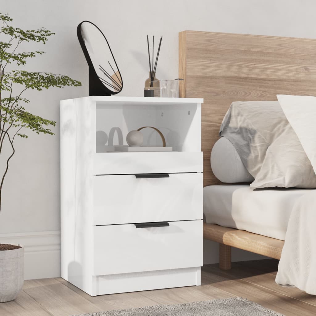 vidaXL Bedside Cabinet High Gloss White Engineered Wood