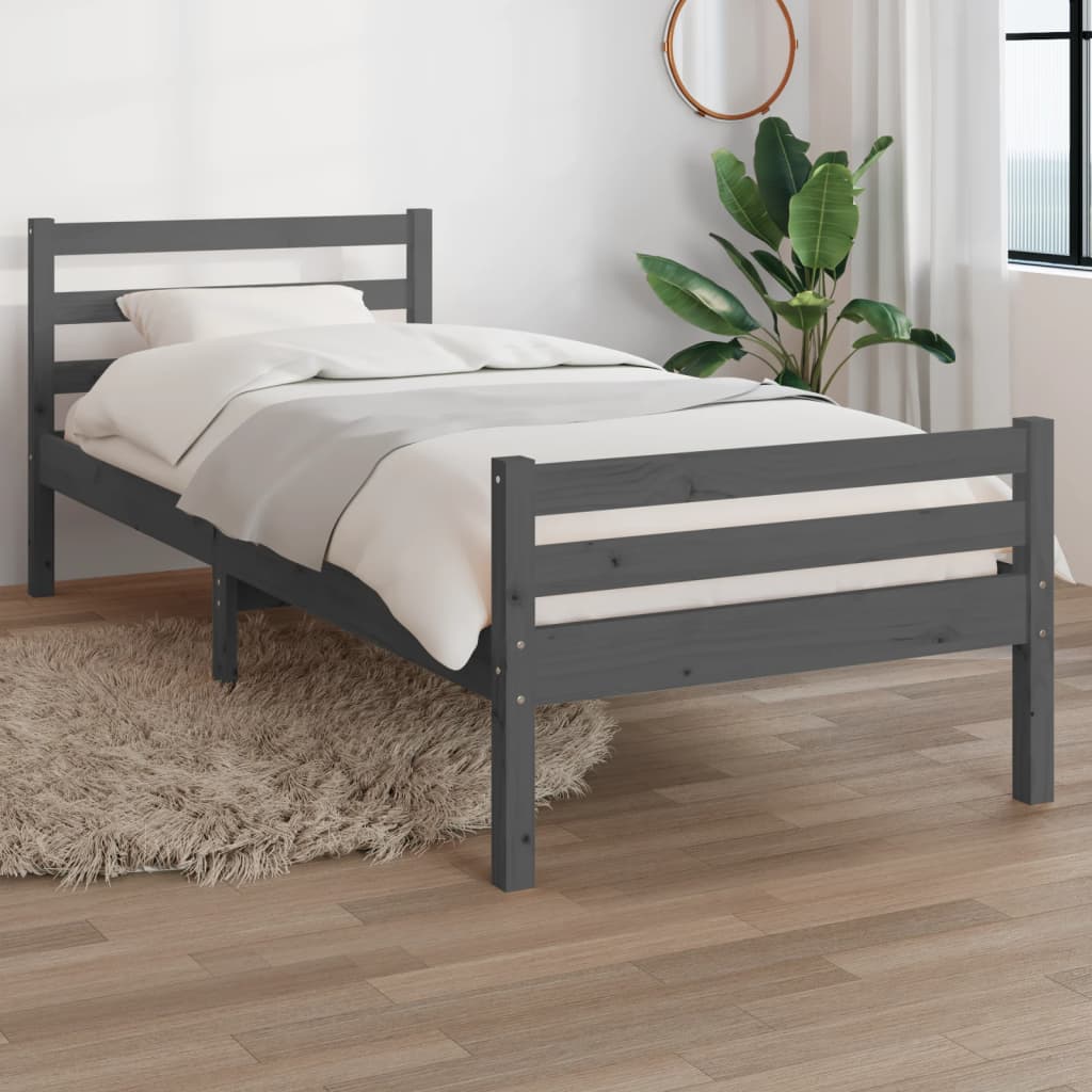 vidaXL Bed Frame Grey Solid Wood 90x190 cm Single