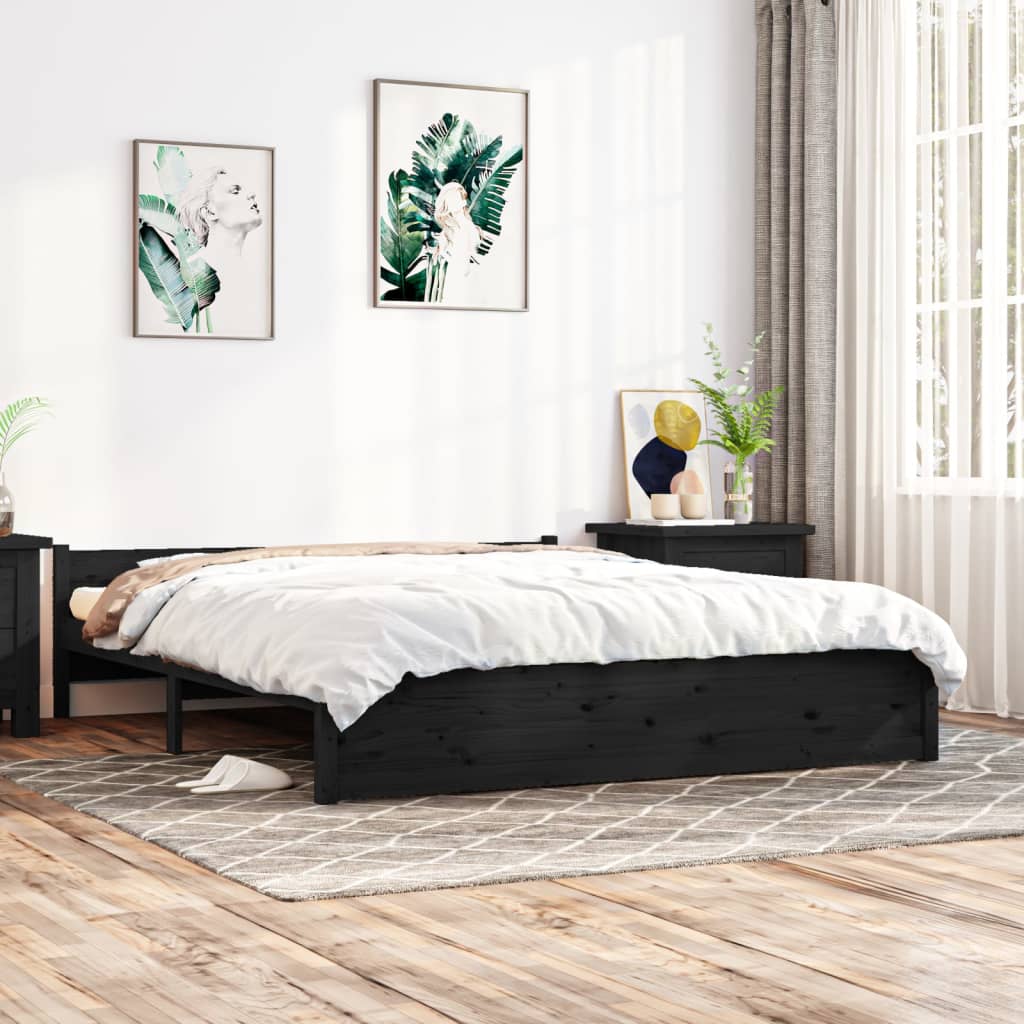 vidaXL Bed Frame Black Solid Wood 180x200 cm Super King Size