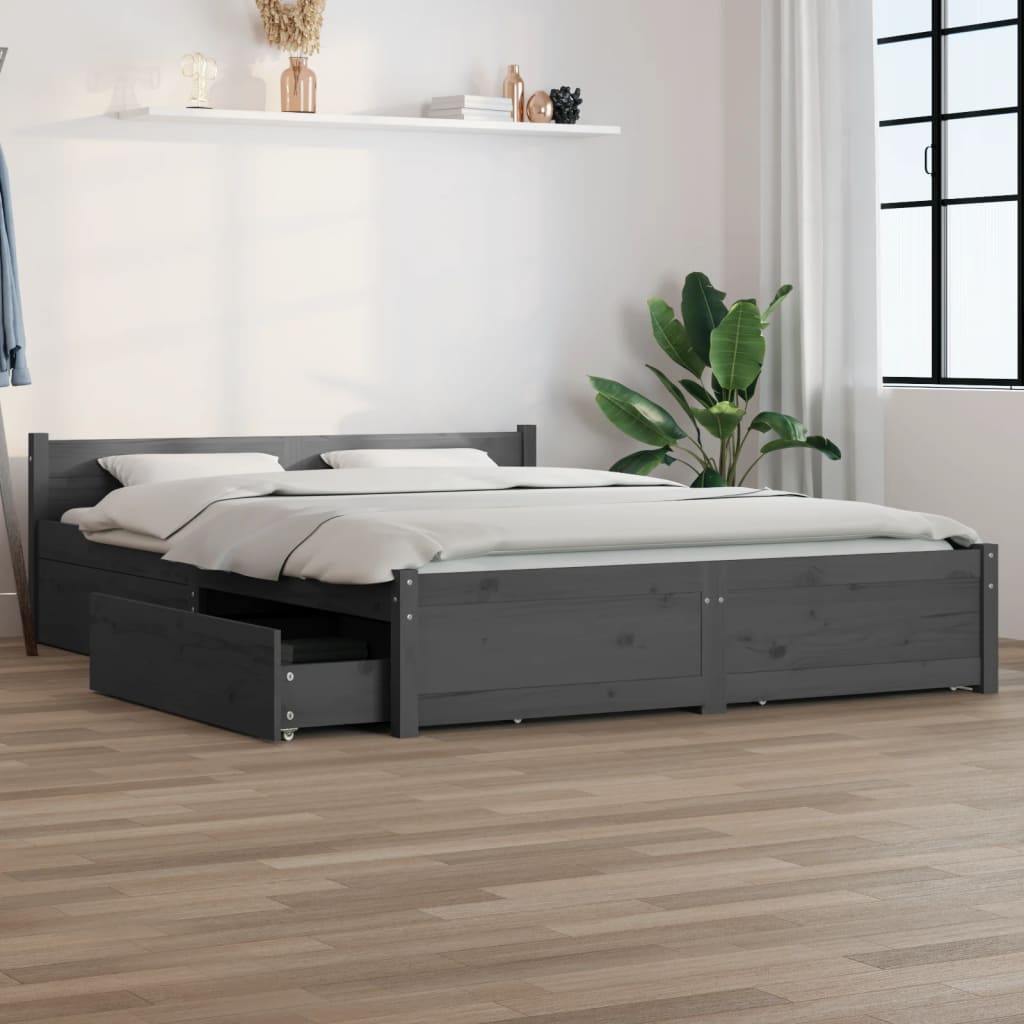 vidaXL Bed Frame with Drawers Grey 120x200 cm