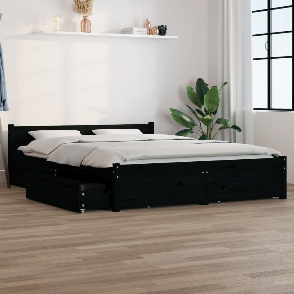 vidaXL Bed Frame with Drawers Black 160x200 cm