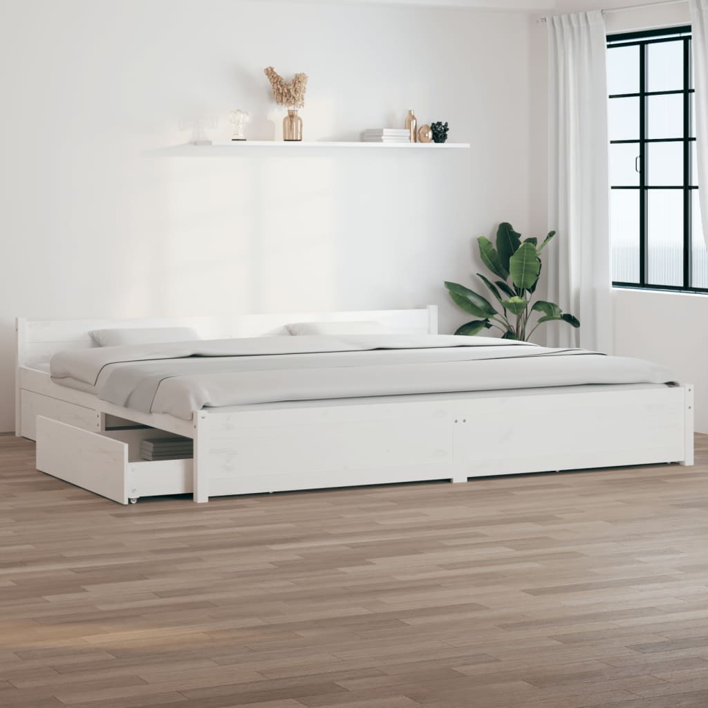 vidaXL Bed Frame with Drawers White 180x200 cm Super King Size