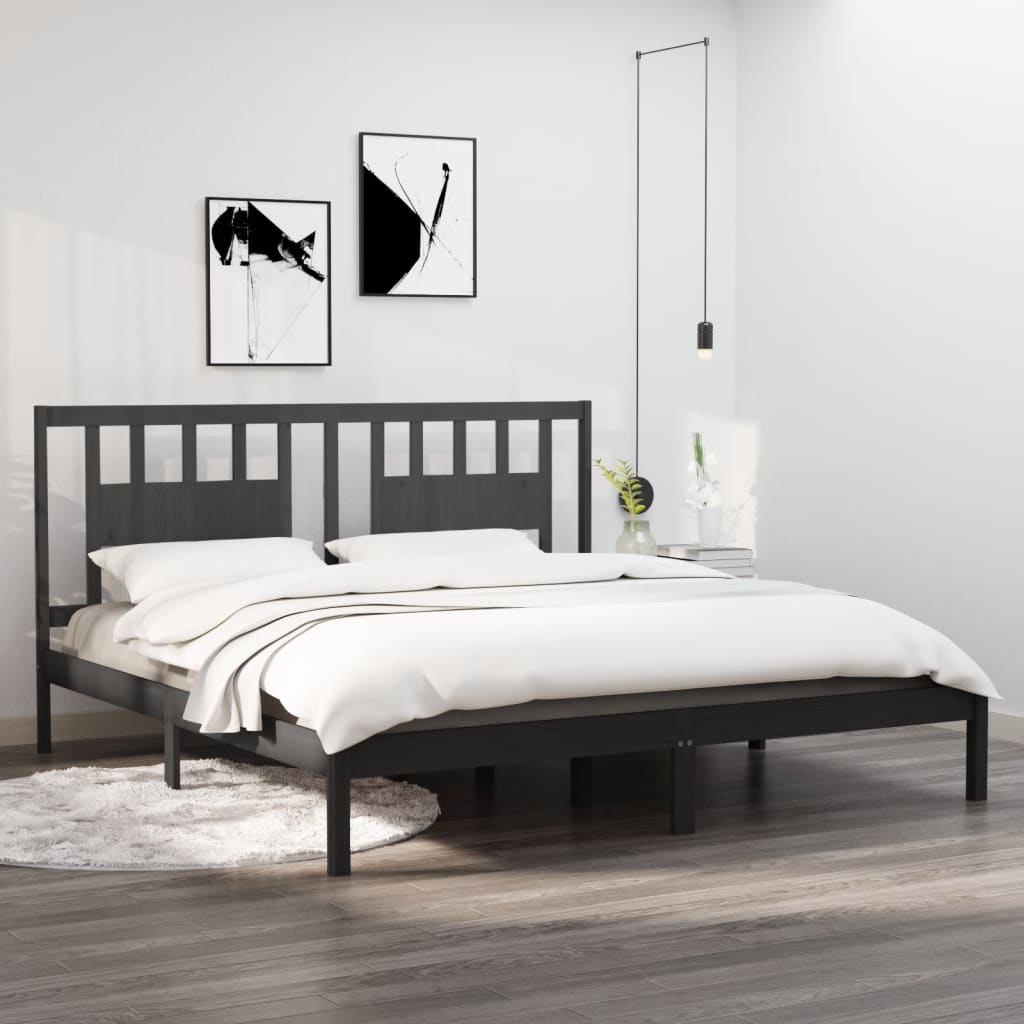 vidaXL Bed Frame Grey Solid Wood Pine 200x200 cm