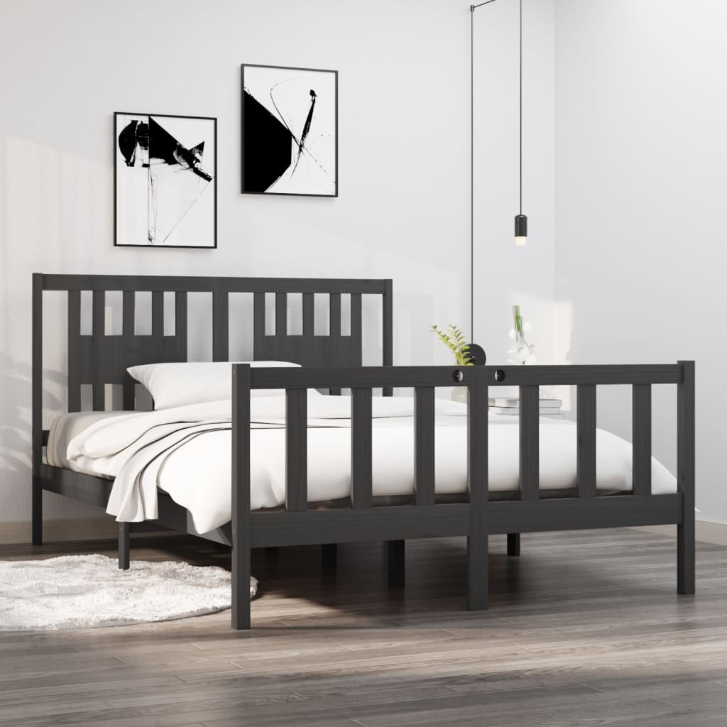 vidaXL Bed Frame Grey Solid Wood 140x190 cm