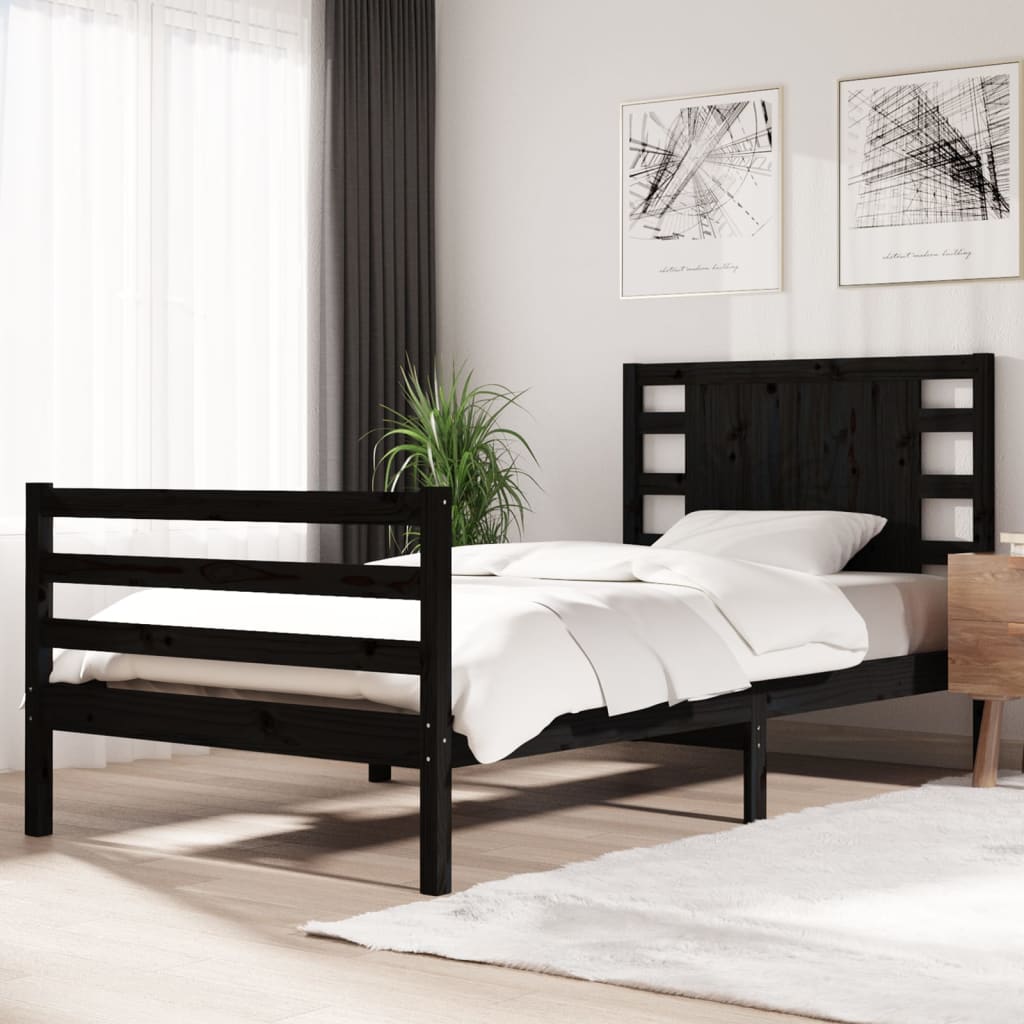 vidaXL Bed Frame Black Solid Wood Pine 100x200 cm