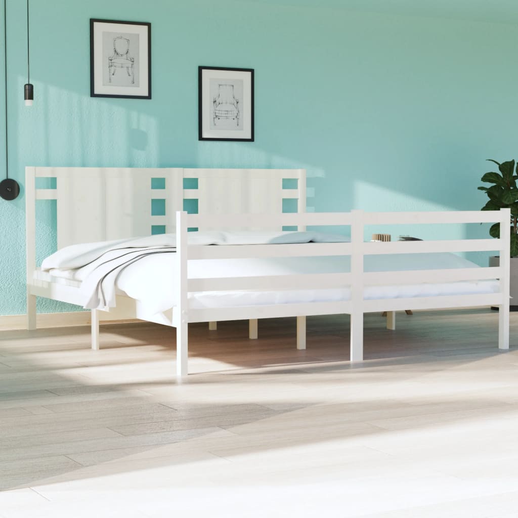 vidaXL Bed Frame White Solid Wood Pine 180x200 cm Super King Size