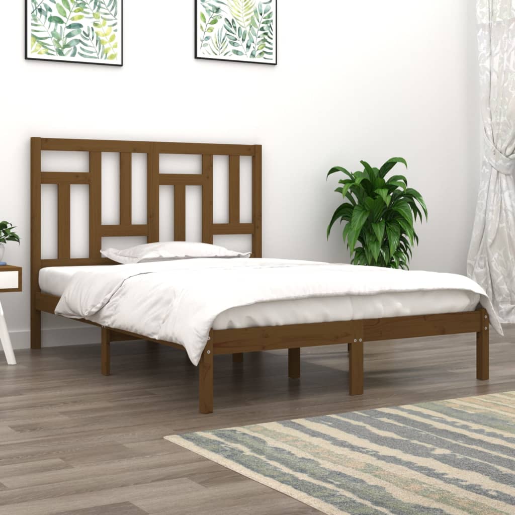 vidaXL Bed Frame Honey Brown Solid Wood 120x190 cm Small Double