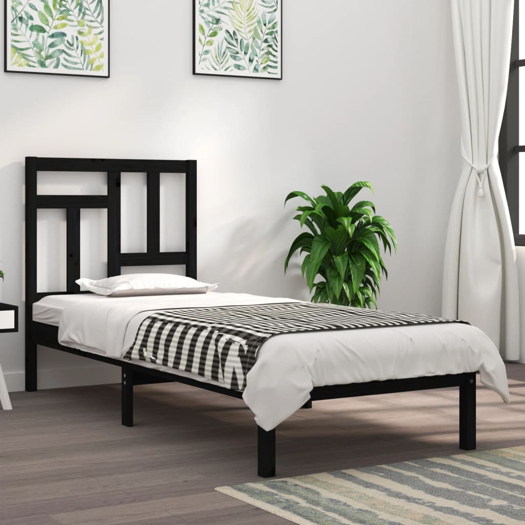 vidaXL Bed Frame Black Solid Wood Pine 100x200 cm