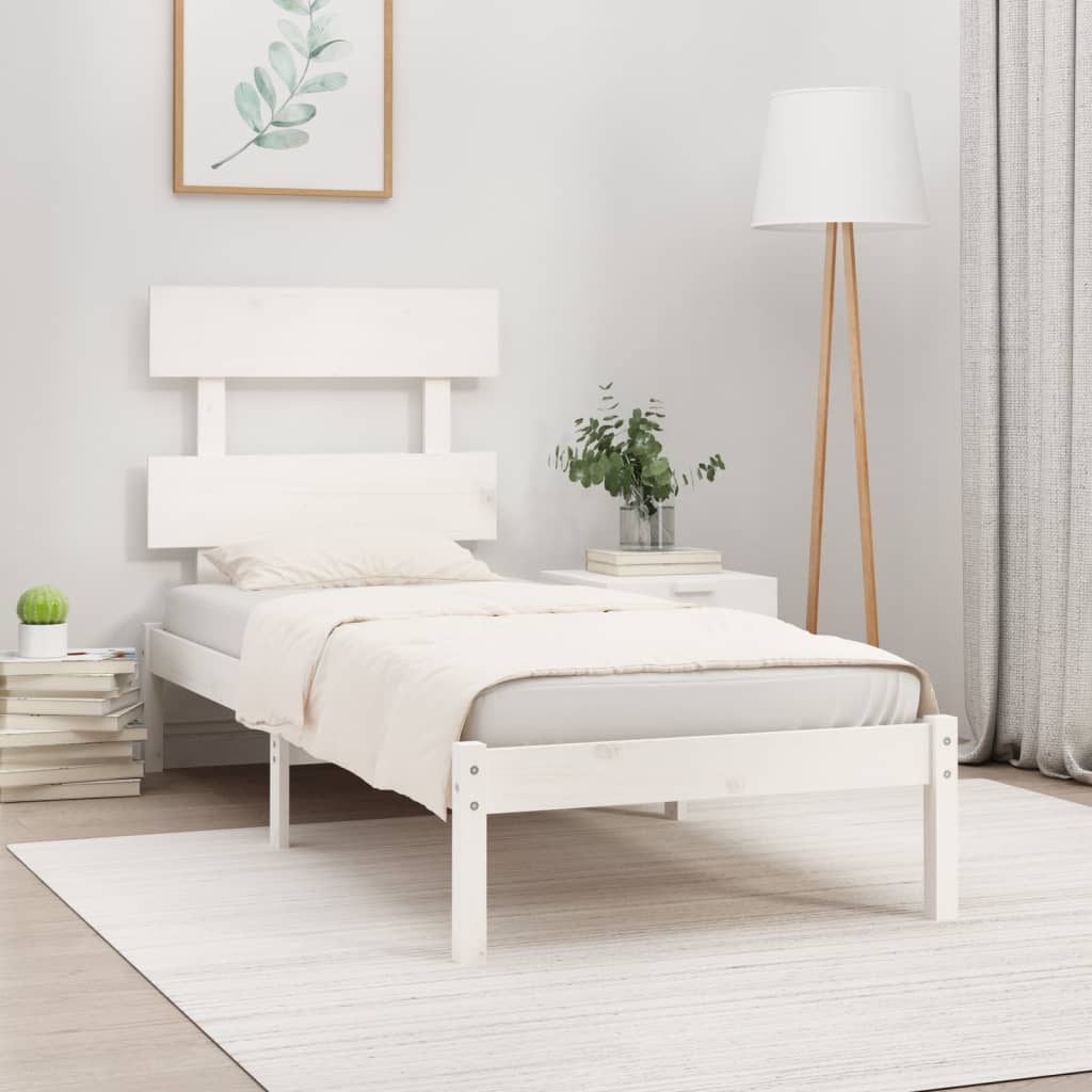 vidaXL Bed Frame White Solid Wood 90x200 cm