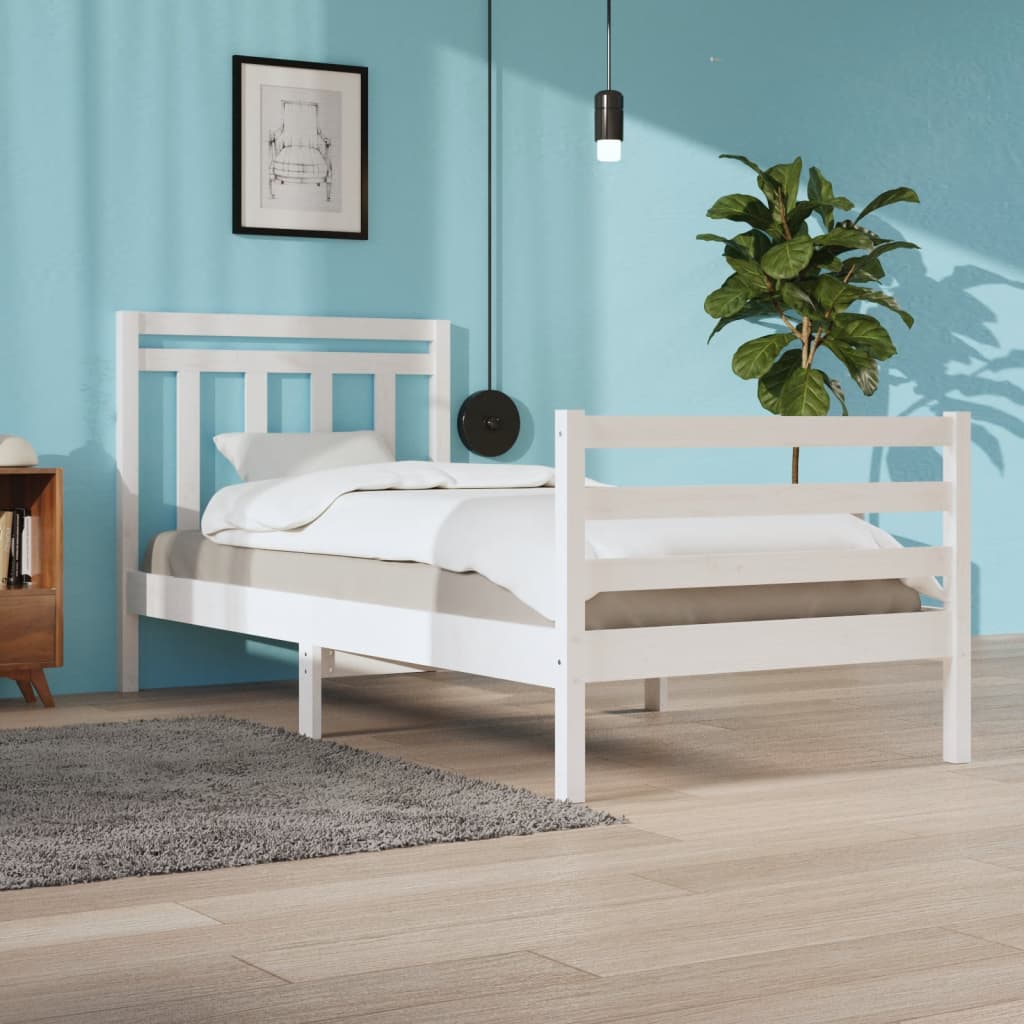 vidaXL Bed Frame White Solid Wood 90x200 cm