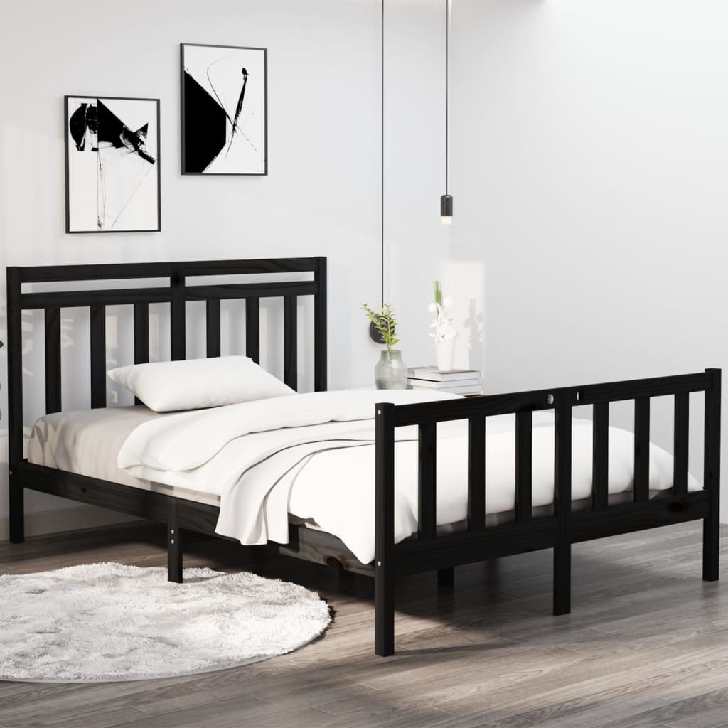 vidaXL Bed Frame Black Solid Wood 140x190 cm