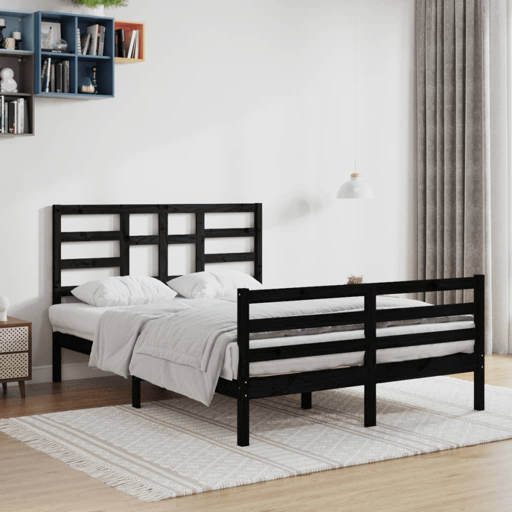 vidaXL Bed Frame Black Solid Wood 140x200 cm