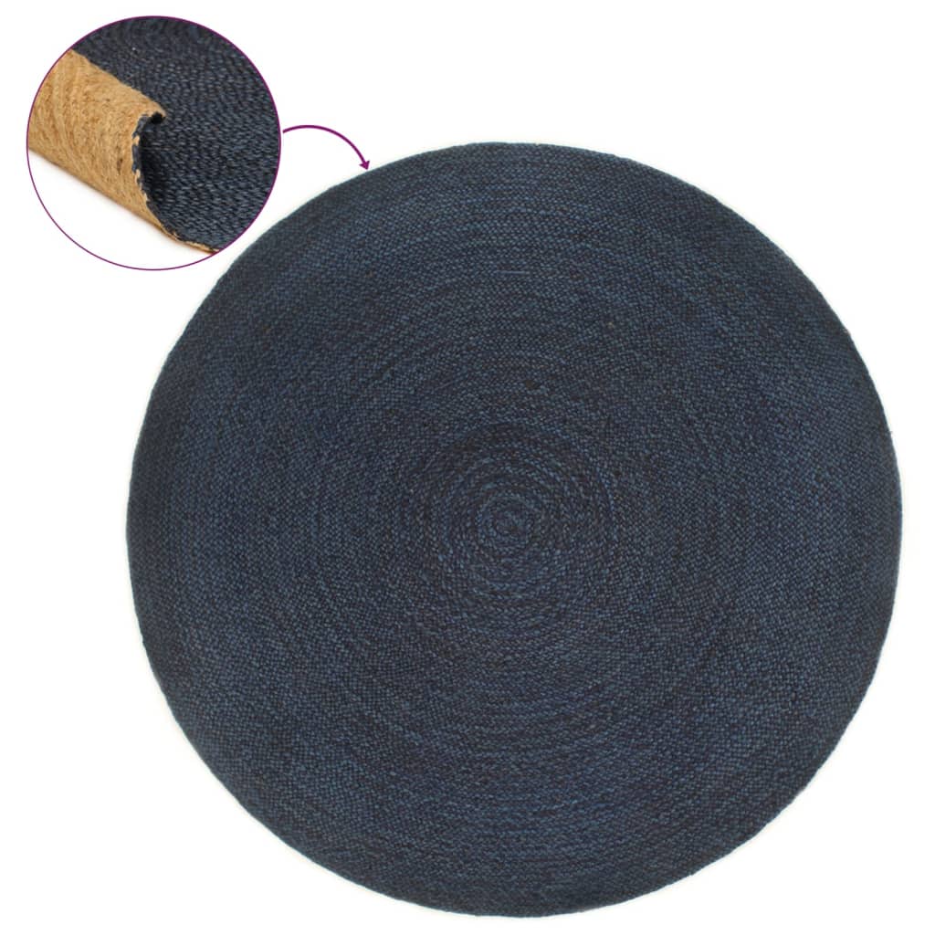 vidaXL Braided Rug Reversible Navy Blue and Natural 180 cm Jute Round