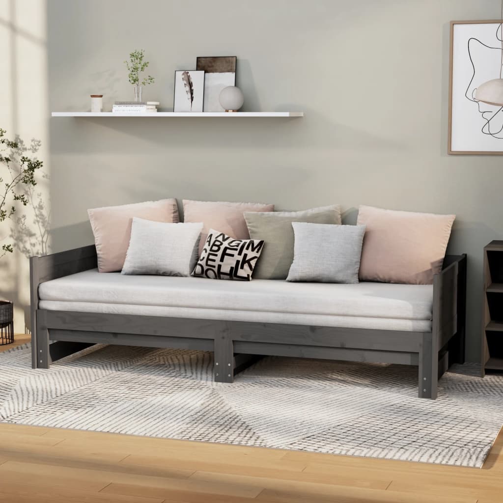 vidaXL Pull-out Day Bed Grey Solid Wood Pine 2x(90x200) cm