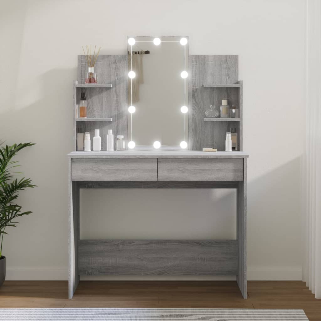 vidaXL Dressing Table with LED Grey Sonoma 96x40x142 cm