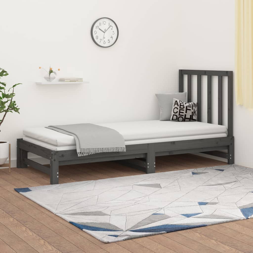 vidaXL Pull-out Day Bed Grey 2x(90x190) cm Solid Wood Pine