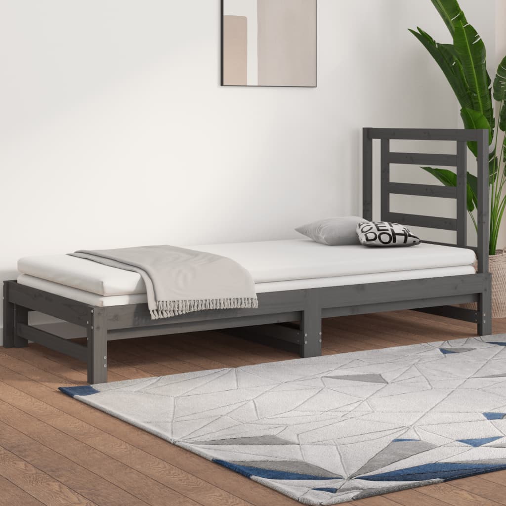 vidaXL Pull-out Day Bed Grey 2x(90x200) cm Solid Wood Pine