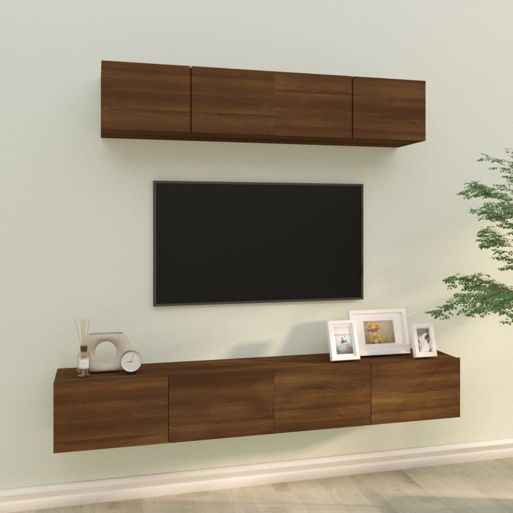 vidaXL 4 Piece TV Cabinet Set Brown Oak Engineered Wood