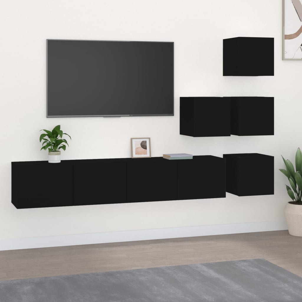 vidaXL Wall-mounted TV Cabinet Black Engineered Wood