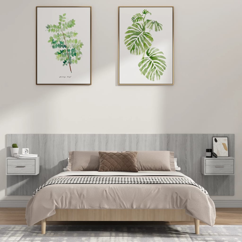 vidaXL Bed Headboard with Cabinets Grey Sonoma Engineered Wood