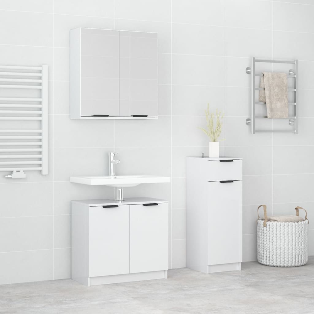 vidaXL 3 Piece Bathroom Cabinet Set High Gloss White Engineered Wood