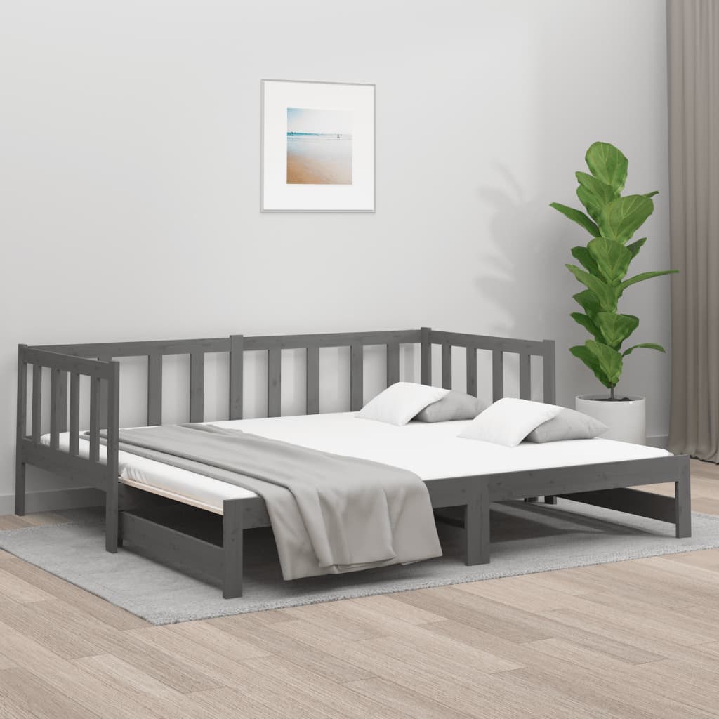 vidaXL Pull-out Day Bed Grey 2x(80x200) cm Solid Wood Pine