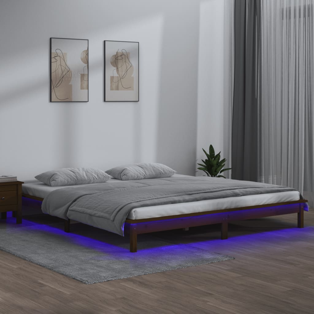 vidaXL LED Bed Frame Honey Brown 120x190cm Small Double Solid Wood
