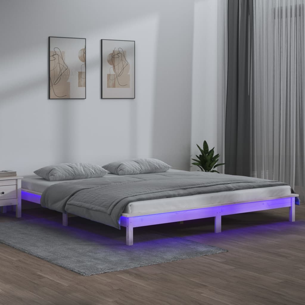 vidaXL LED Bed Frame White 140x190 cm Solid Wood