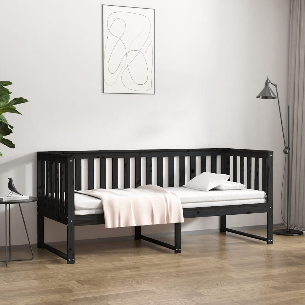 vidaXL Day Bed Black 75x190 cm Solid Wood Pine