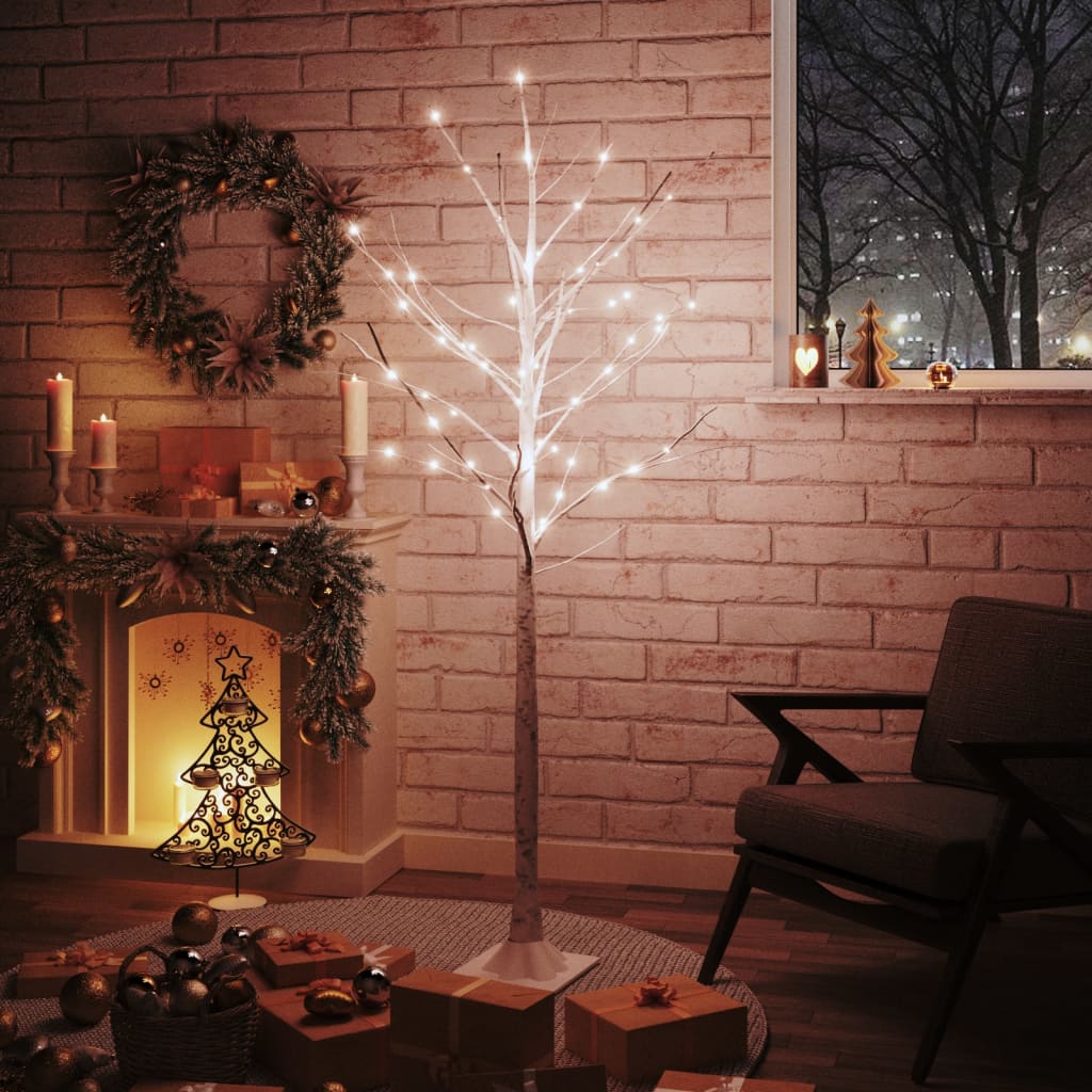 vidaXL LED White Birch Tree Warm White 96 LEDs 180 cm