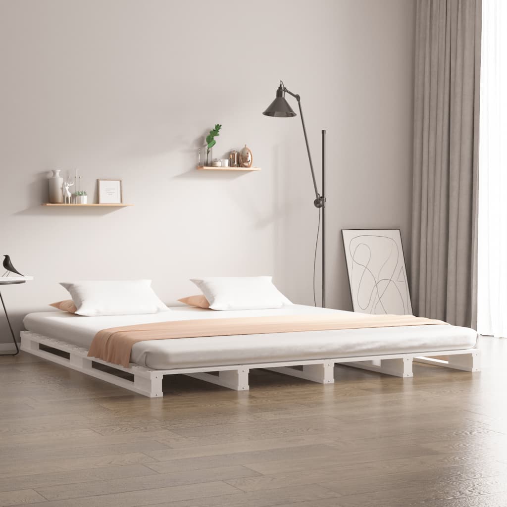 vidaXL Pallet Bed White 150x200 cm King Size Solid Wood
