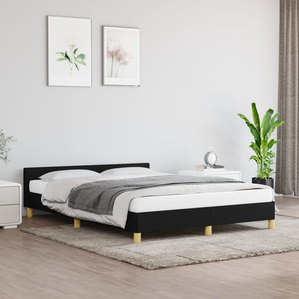 vidaXL Bed Frame with Headboard Black 180x200cm Super King Fabric