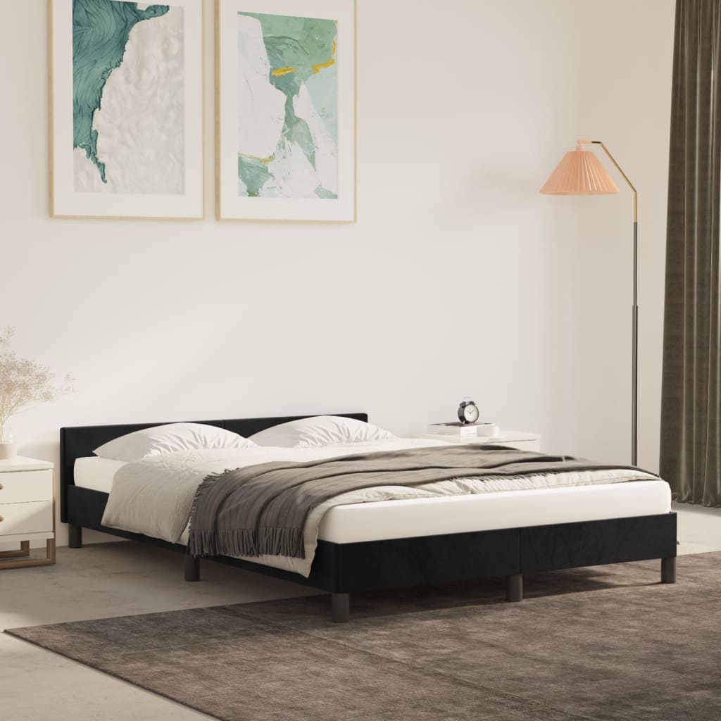 vidaXL Bed Frame with Headboard Black 180x200cm Super King Velvet