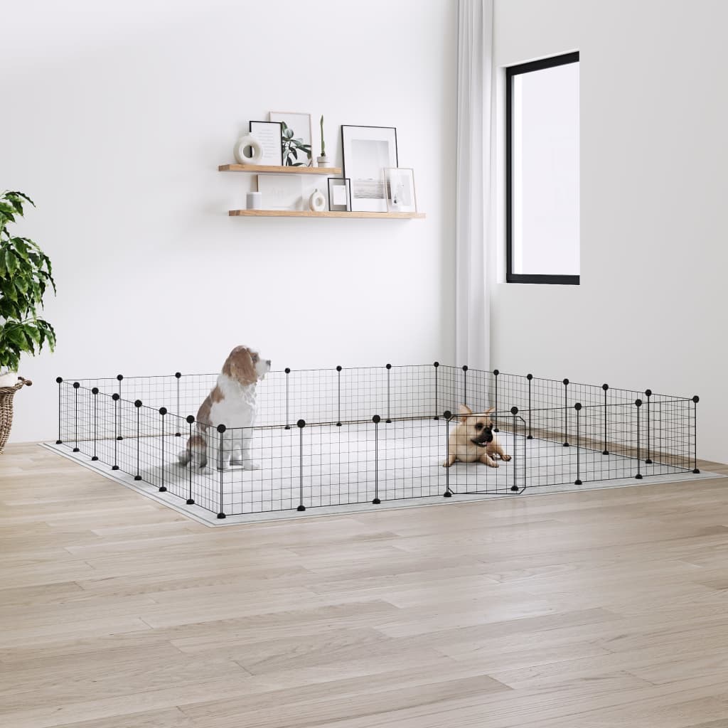 vidaXL 28-Panel Pet Cage with Door Black 35x35 cm Steel