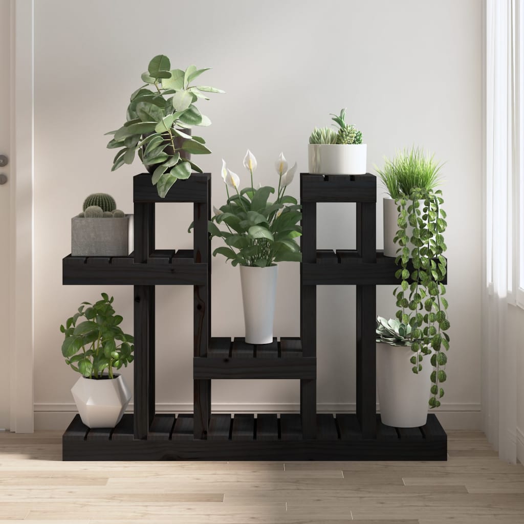 vidaXL Plant Stand Black 104.5x25x77.5 cm Solid Wood Pine
